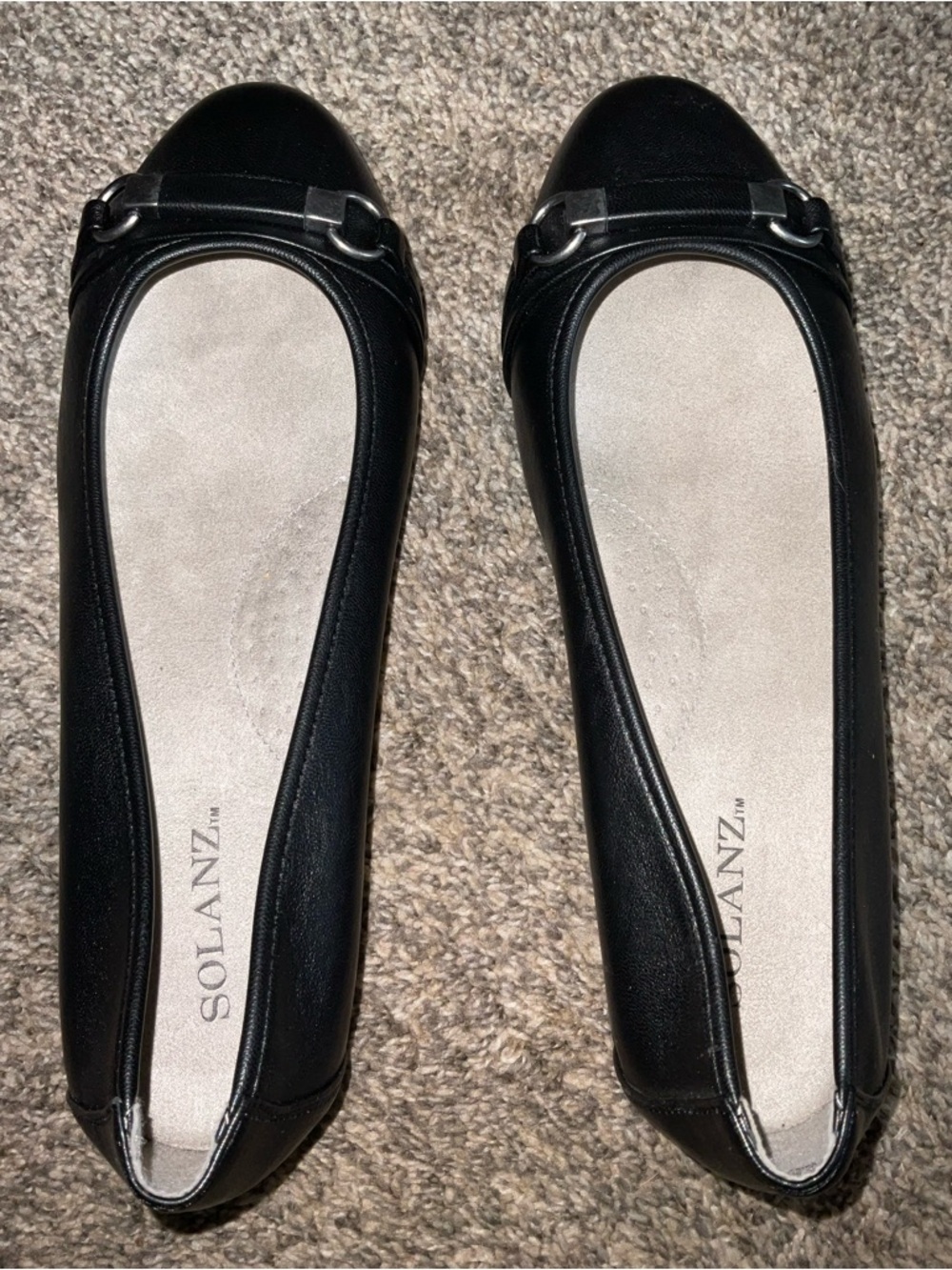 Solanz Black Leather Ballet Flats with Decorative Buckle Size 9 Wide - Picture 4 of 8